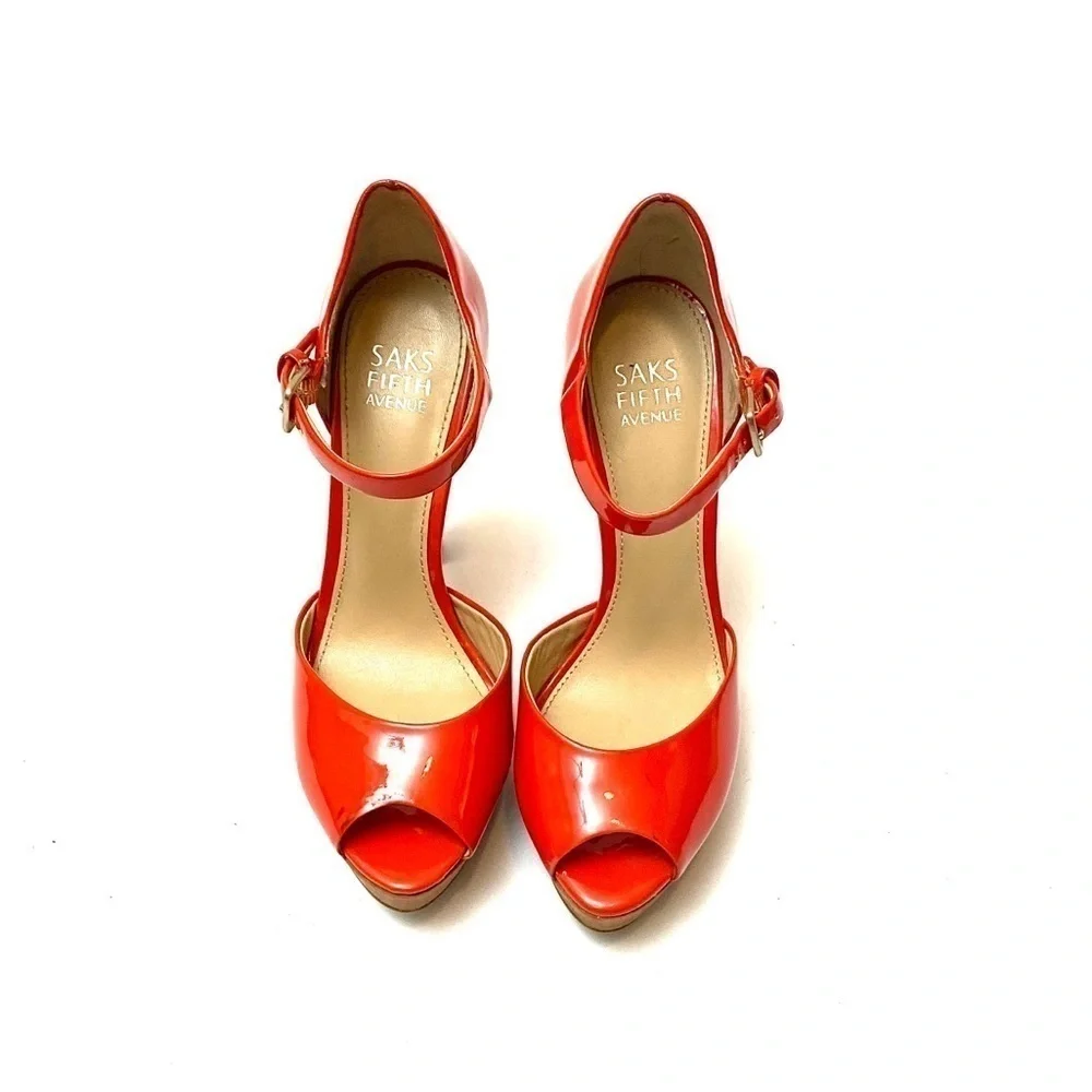 SAKS FIFTH AVE | Orange patent leather platforms